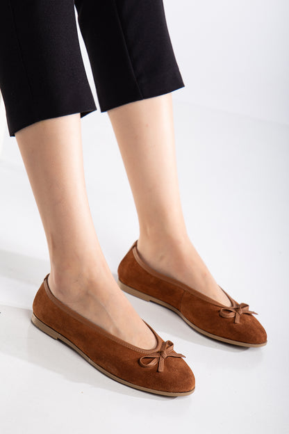 Freya - Cognac Suede Ballerina Flats