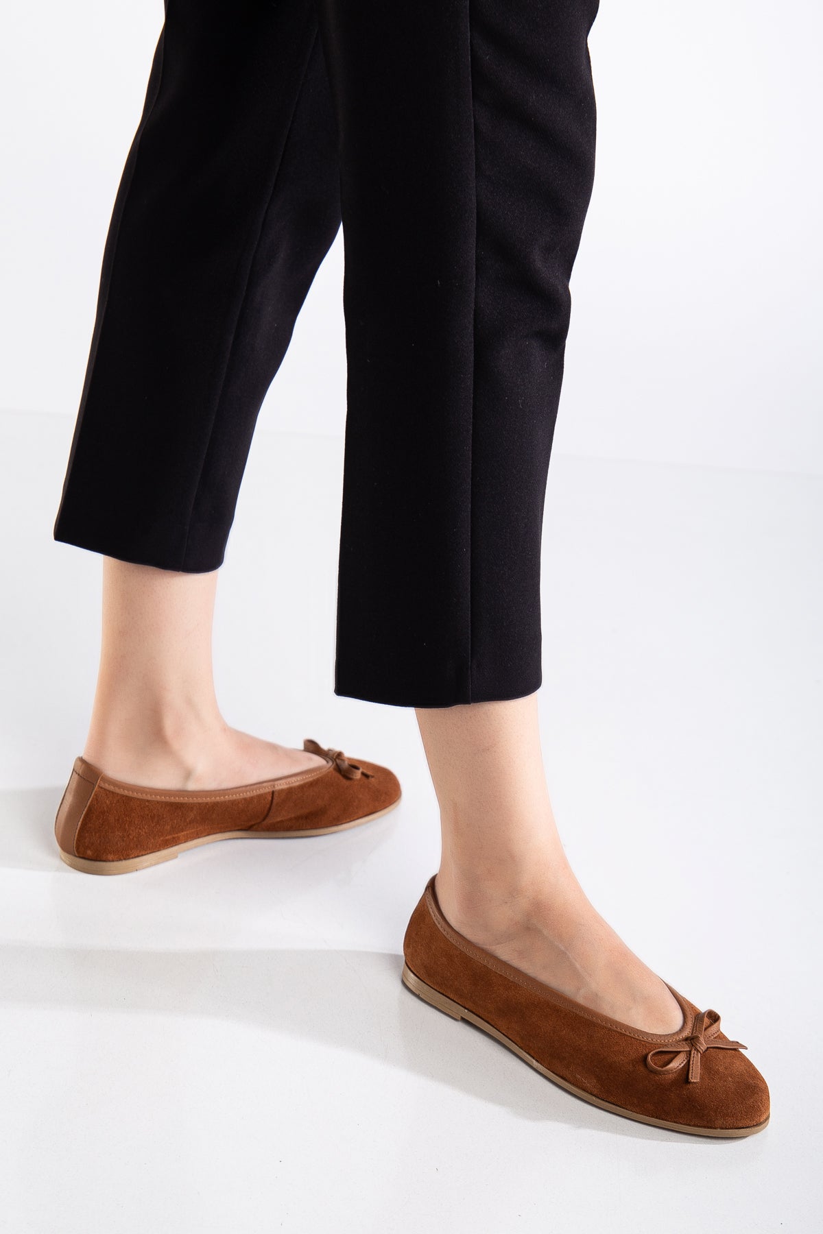 Freya - Cognac Suede Ballerina Flats