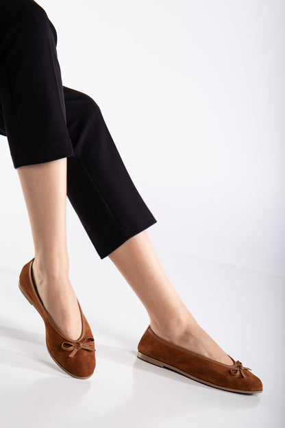Freya - Cognac Suede Ballerina Flats