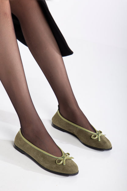 Freya - Khaki Suede Ballerina Flats