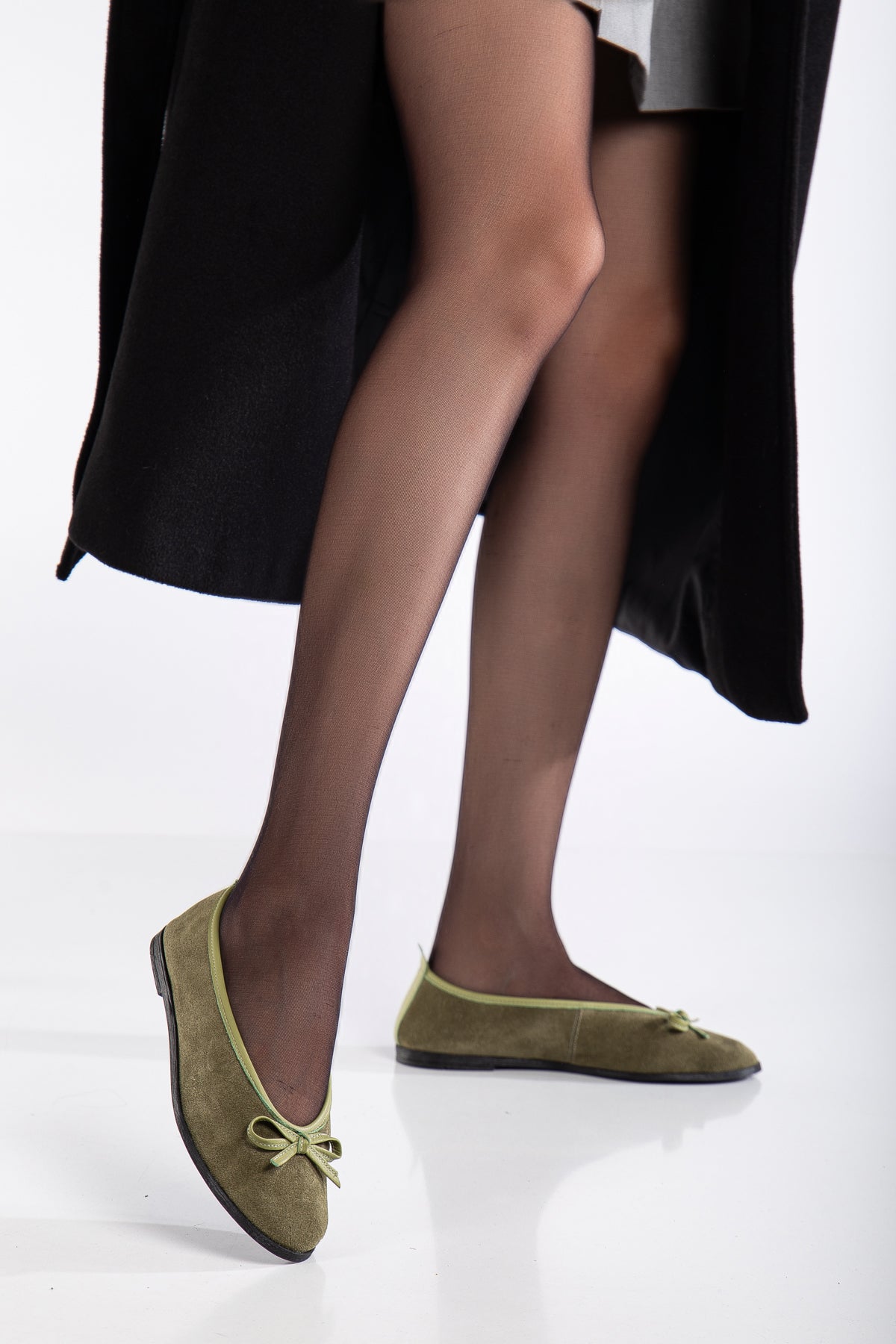 Freya - Khaki Suede Ballerina Flats