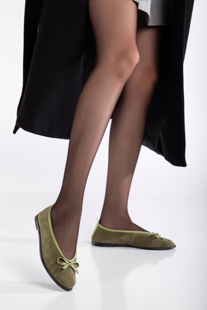 Freya - Khaki Suede Ballerina Flats