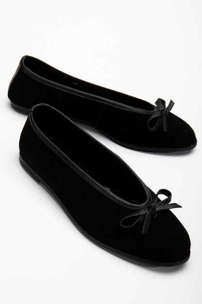 Freya - Black Suede Ballerina Flats