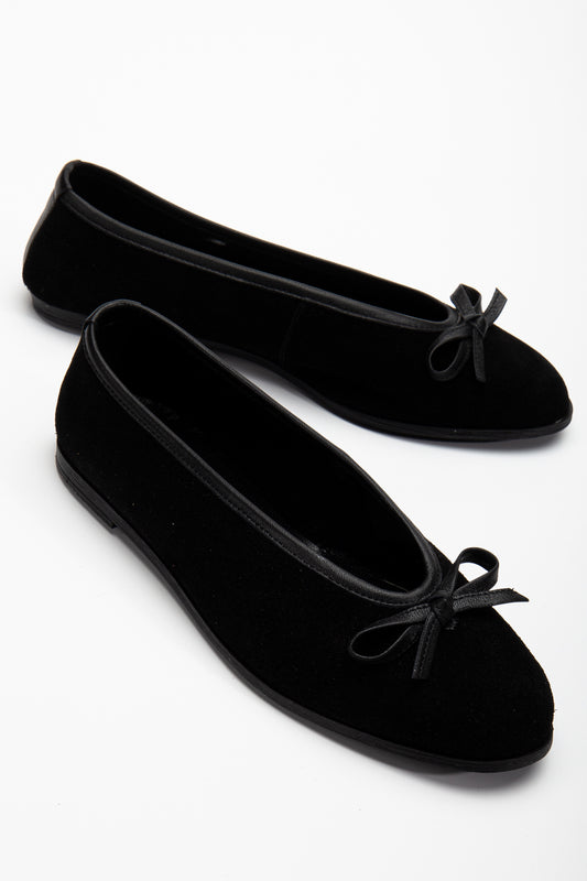 Freya - Black Suede Ballerina Flats