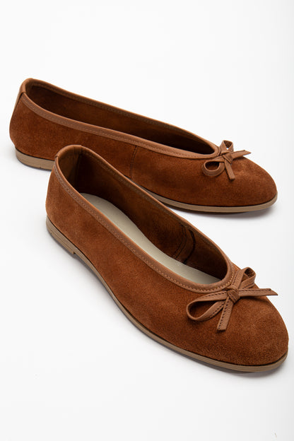 Freya - Cognac Suede Ballerina Flats