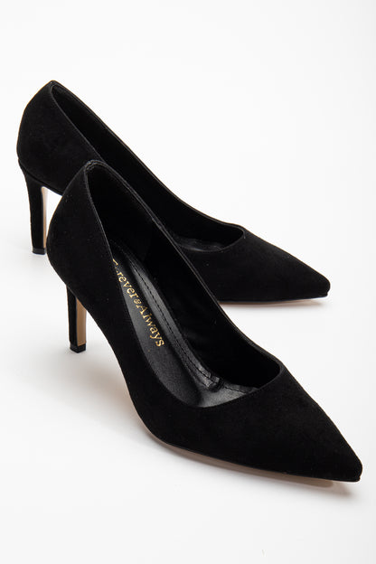 Perla - Black Suede Pointed Toe Stiletto Pump