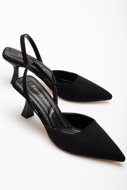 Rae - Black Suede Slingback Kitten Heels