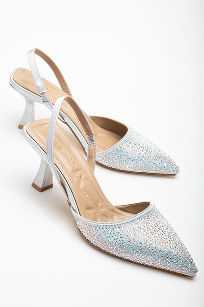 Rae - Silver Rhinestone Slingback Kitten Heels