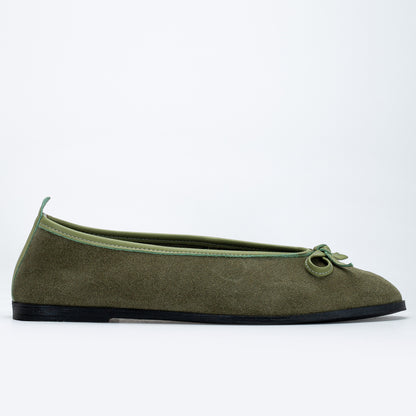 Freya - Khaki Suede Ballerina Flats