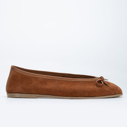 Freya - Cognac Suede Ballerina Flats