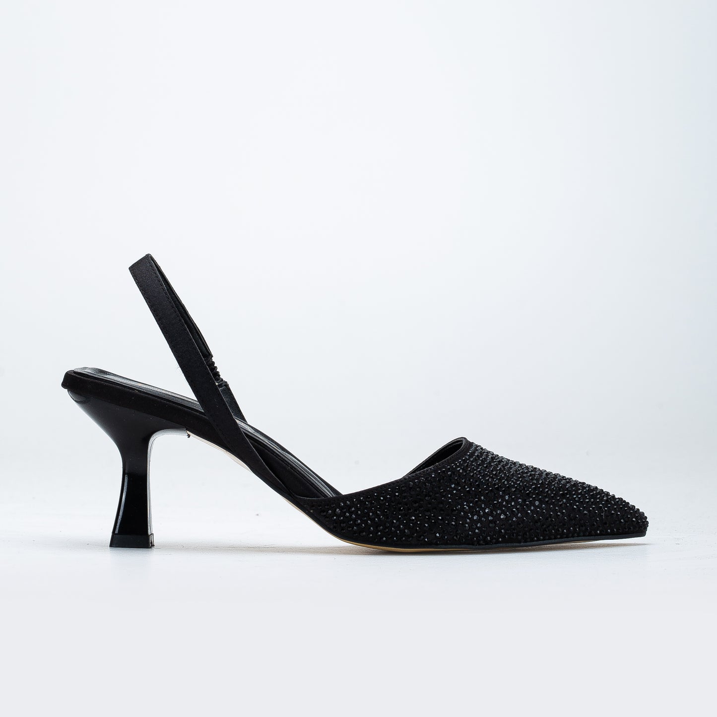 Rae - Black Rhinestone Slingback Kitten Heels