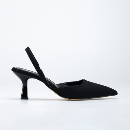 Rae - Black Suede Slingback Kitten Heels