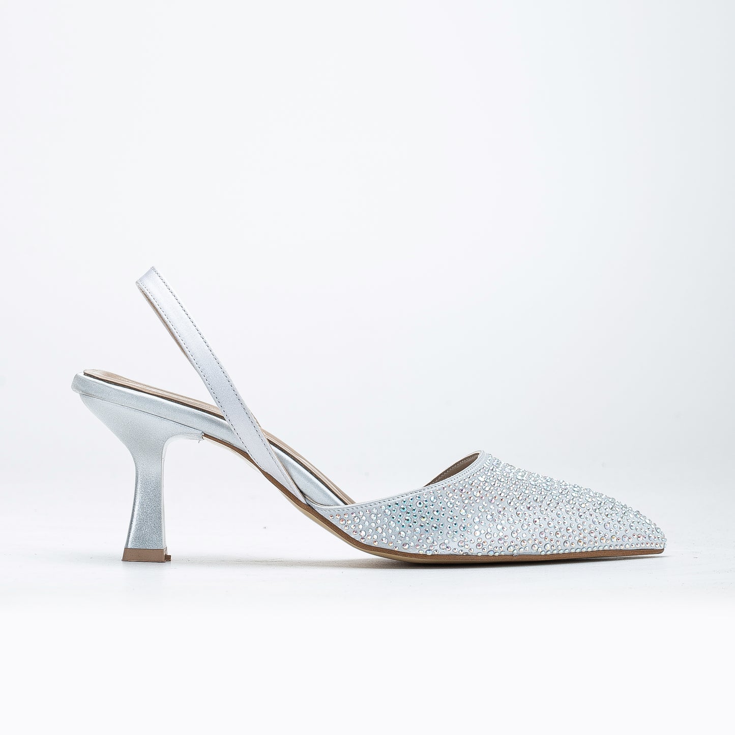 Rae - Silver Rhinestone Slingback Kitten Heels
