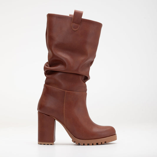 Anais - Cognac Brown Slouch Platform Boots