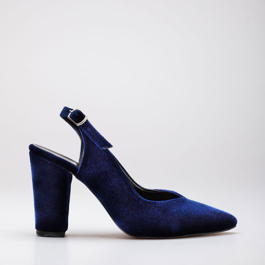 Emma - Dark Blue Velvet Slingback Shoes