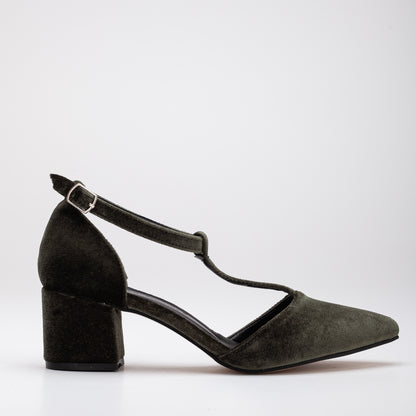 Anicette - Olive Green Velvet Pumps