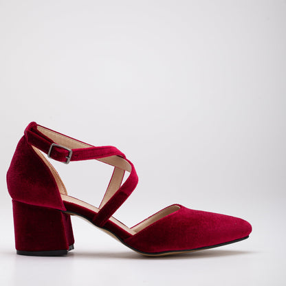 Dolly - Burgundy Velvet Low Heels
