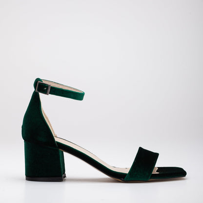 Athena - Green Velvet Sandals with Ribbon