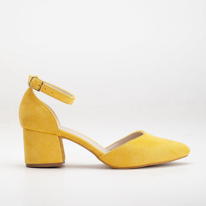 Fiona - Yellow Suede Heels With Tulle Ribbon
