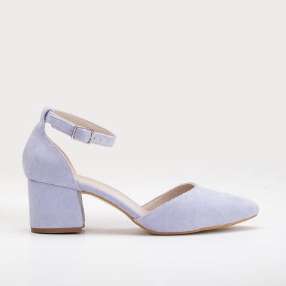 Fiona - Lilac Suede Heels With Tulle Ribbon
