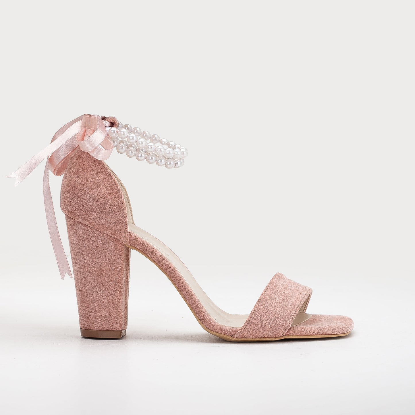 Melissa - Dusty Pink Suede Sandals with Pearls