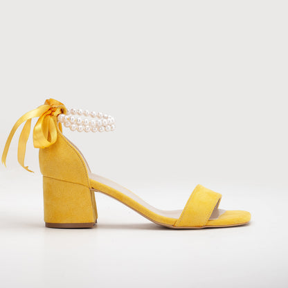 Illy - Yellow Suede Sandals with Pearls