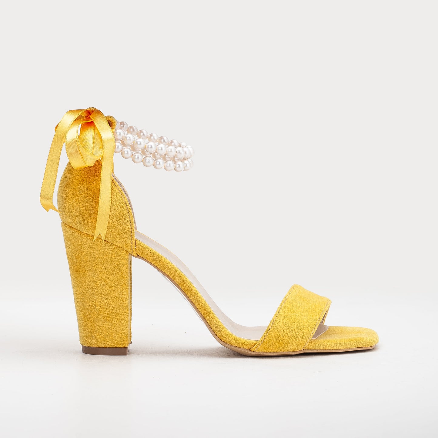 Melissa - Yellow Suede Sandals with Pearls