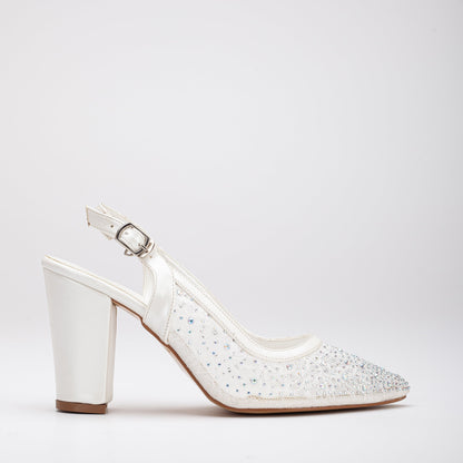 Monique - Ivory Lace Slingback Shoes