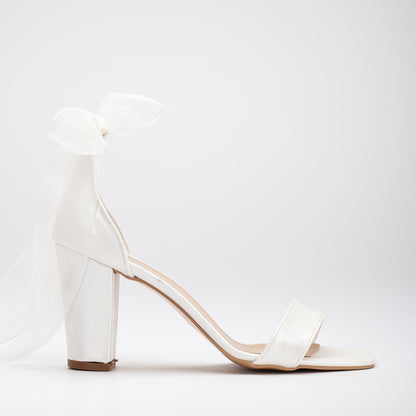 Ivory Wedding Heels, Bridal Shoes, Wedding Shoes, Satin Wedding Sandals, Wedding Block Heels, Wedding Heels with Ribbon, Low Wedding Heels