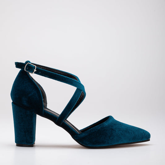 Sina - Teal Blue Velvet High Heels