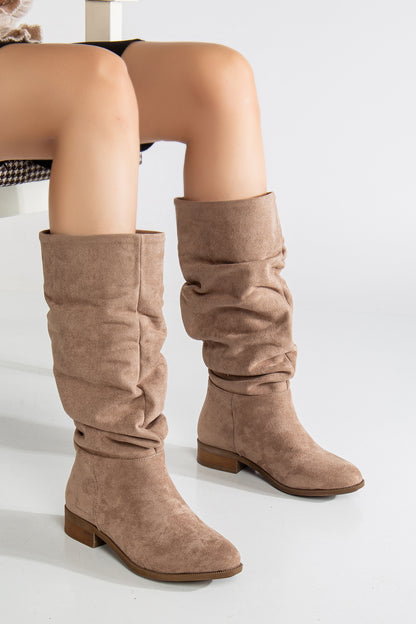 Maribel - Dark Beige Suede Slouchy Boots