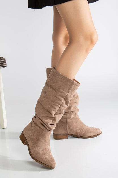Maribel - Dark Beige Suede Slouchy Boots