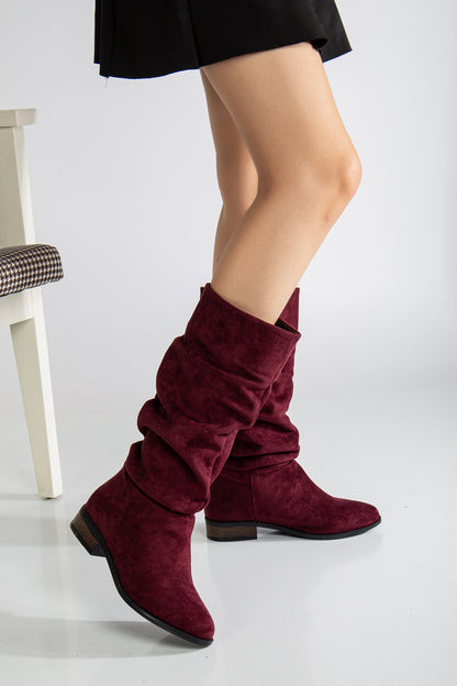 Maribel - Brick Red Suede Slouchy Boots