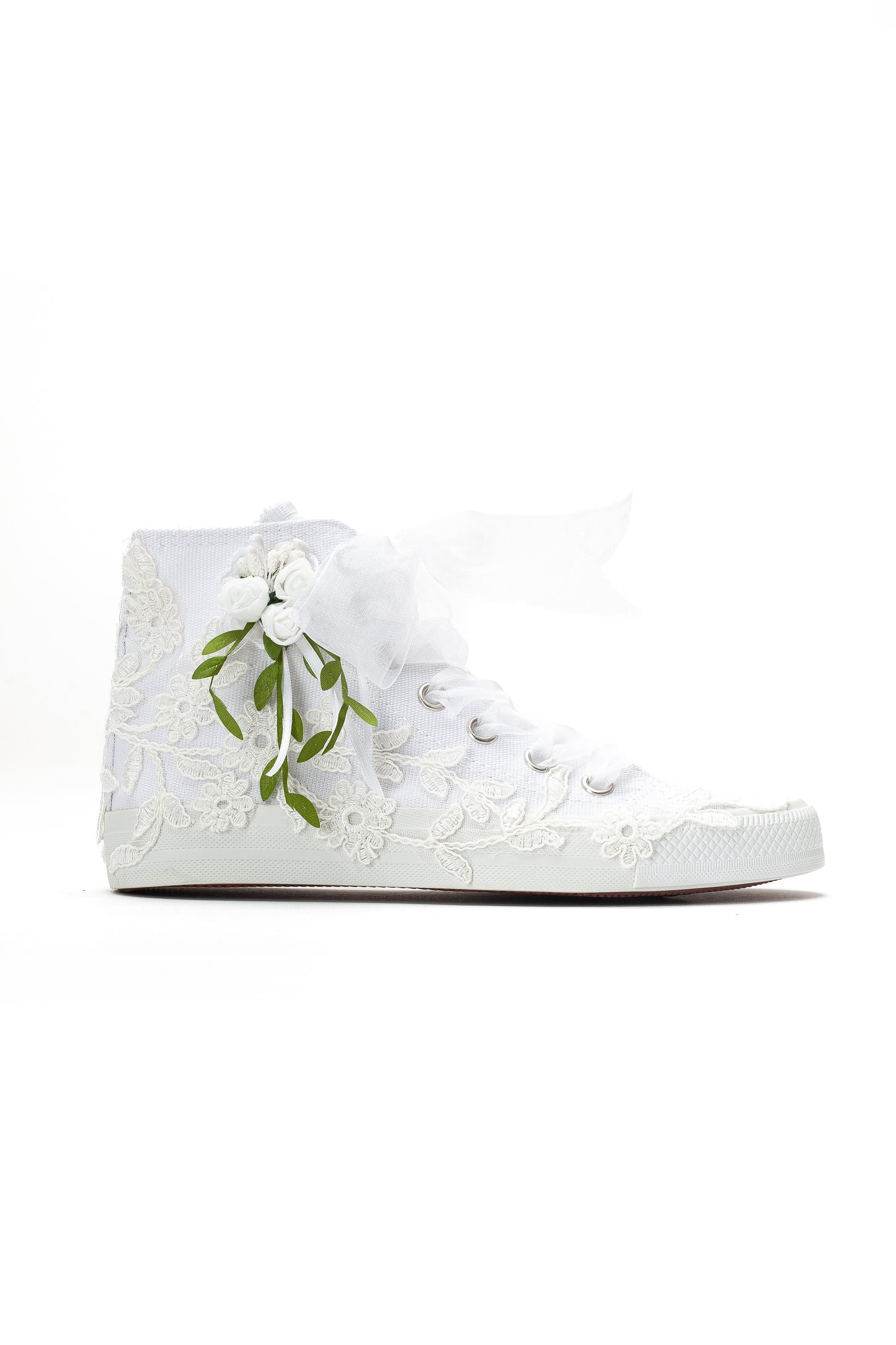 Sylvara - Floral Lace Ribbon Bridal High-Top Sneaker