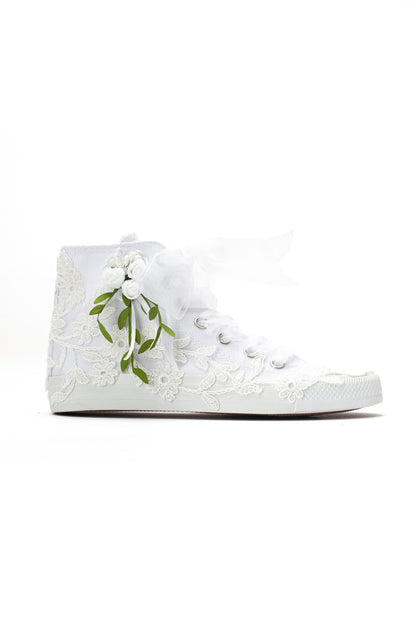 Sylvara - Floral Lace Ribbon Bridal High-Top Sneaker