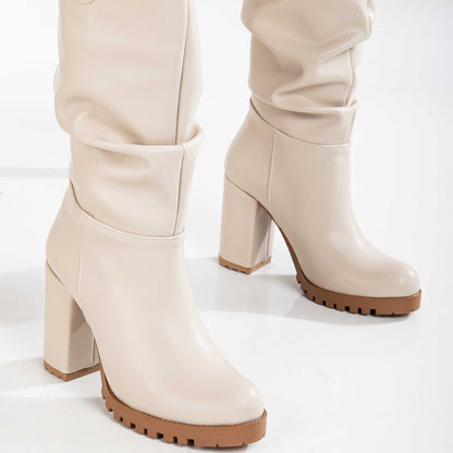 Anais - Beige Slouch Platform Boots