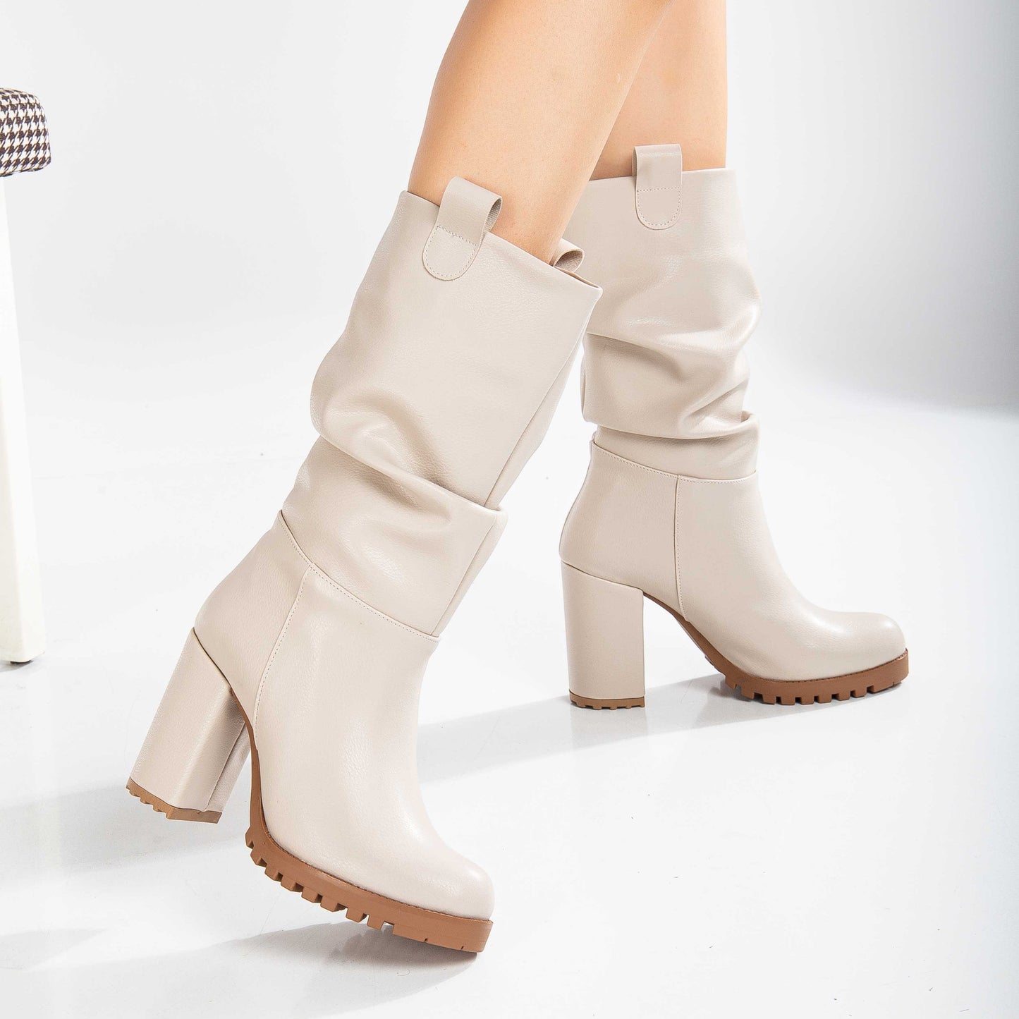 Anais - Beige Slouch Platform Boots