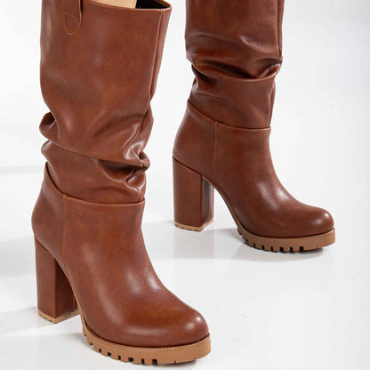 Anais - Cognac Brown Slouch Platform Boots