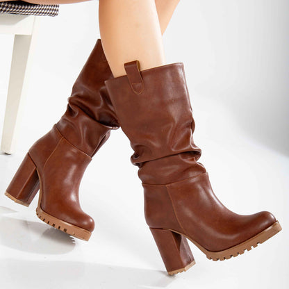 Anais - Cognac Brown Slouch Platform Boots