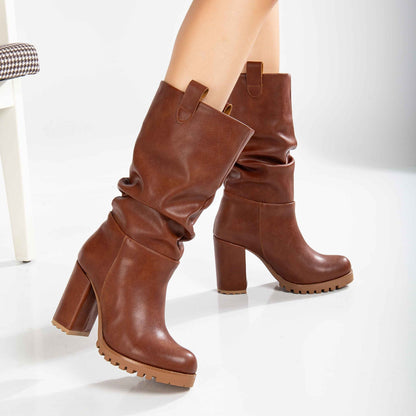 Anais - Cognac Brown Slouch Platform Boots