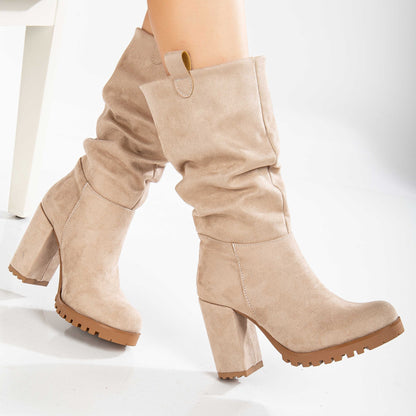 Anais - Beige Suede Slouch Platform Boots