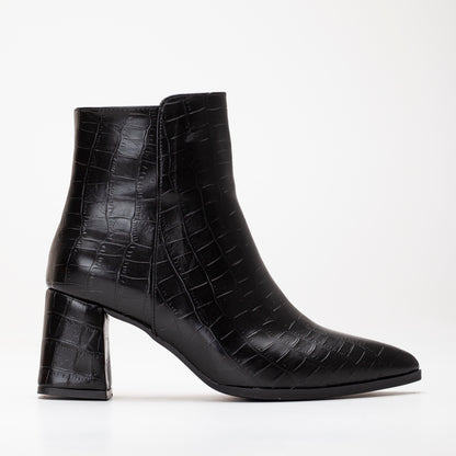 Lilith - Black Crocodile Ankle Boots