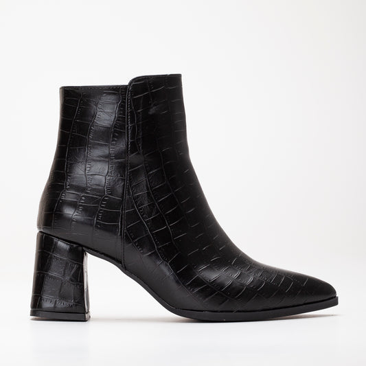 Lilith - Black Crocodile Ankle Boots