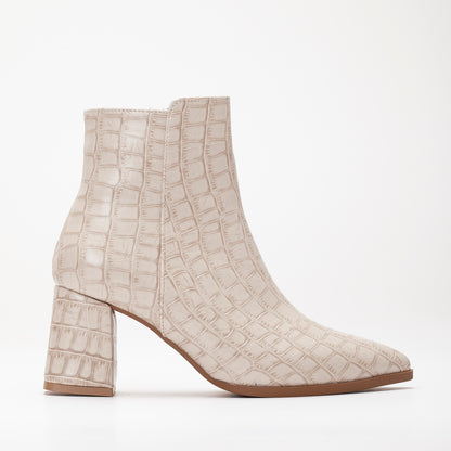 Lilith - Beige Crocodile Ankle Boots