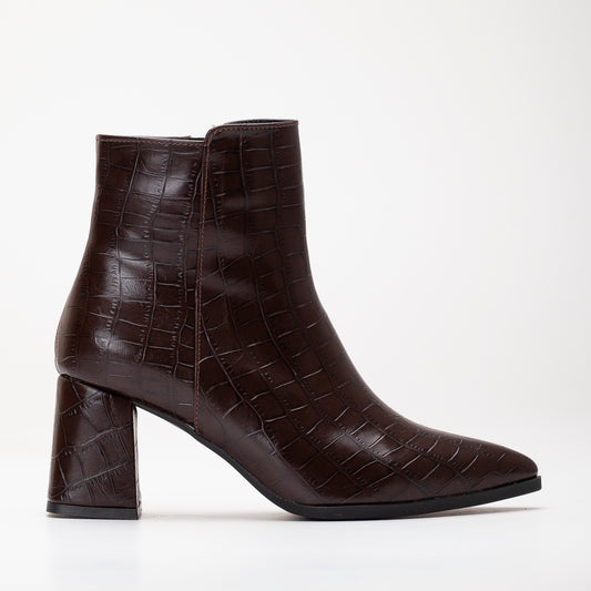 Lilith - Dark Brown Crocodile Ankle Boots