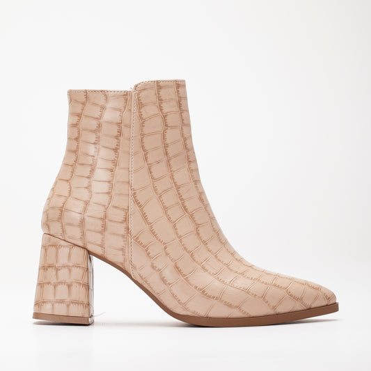 Lilith - Cream Crocodile Ankle Boots