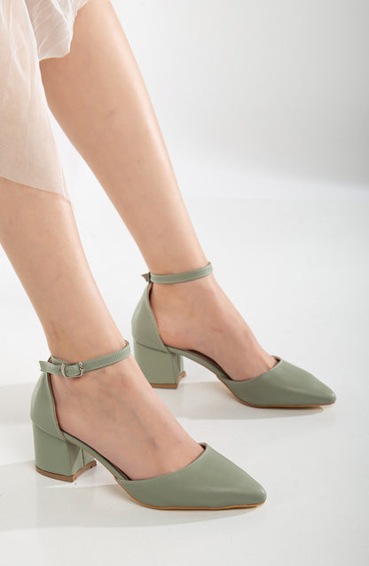 Miranda - Sage Green Pumps with Pearls