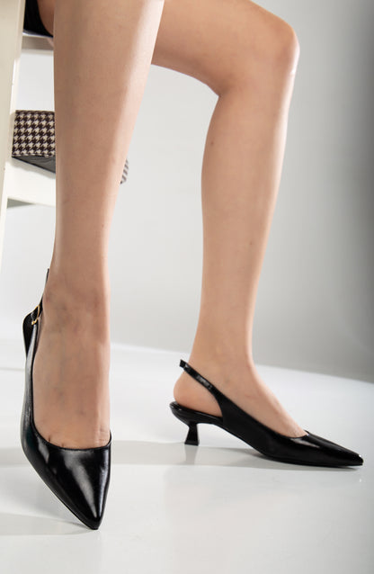 Lety - Black Patent Leather Slingback Pumps (Women)