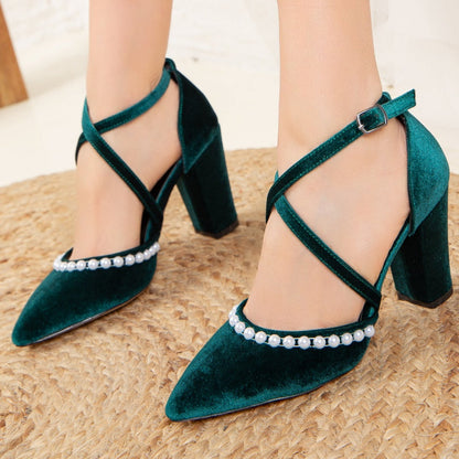Sina - Green Velvet Pearl Heels