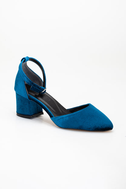 Miranda - Teal Blue Velvet Bridal Shoes with Pearls